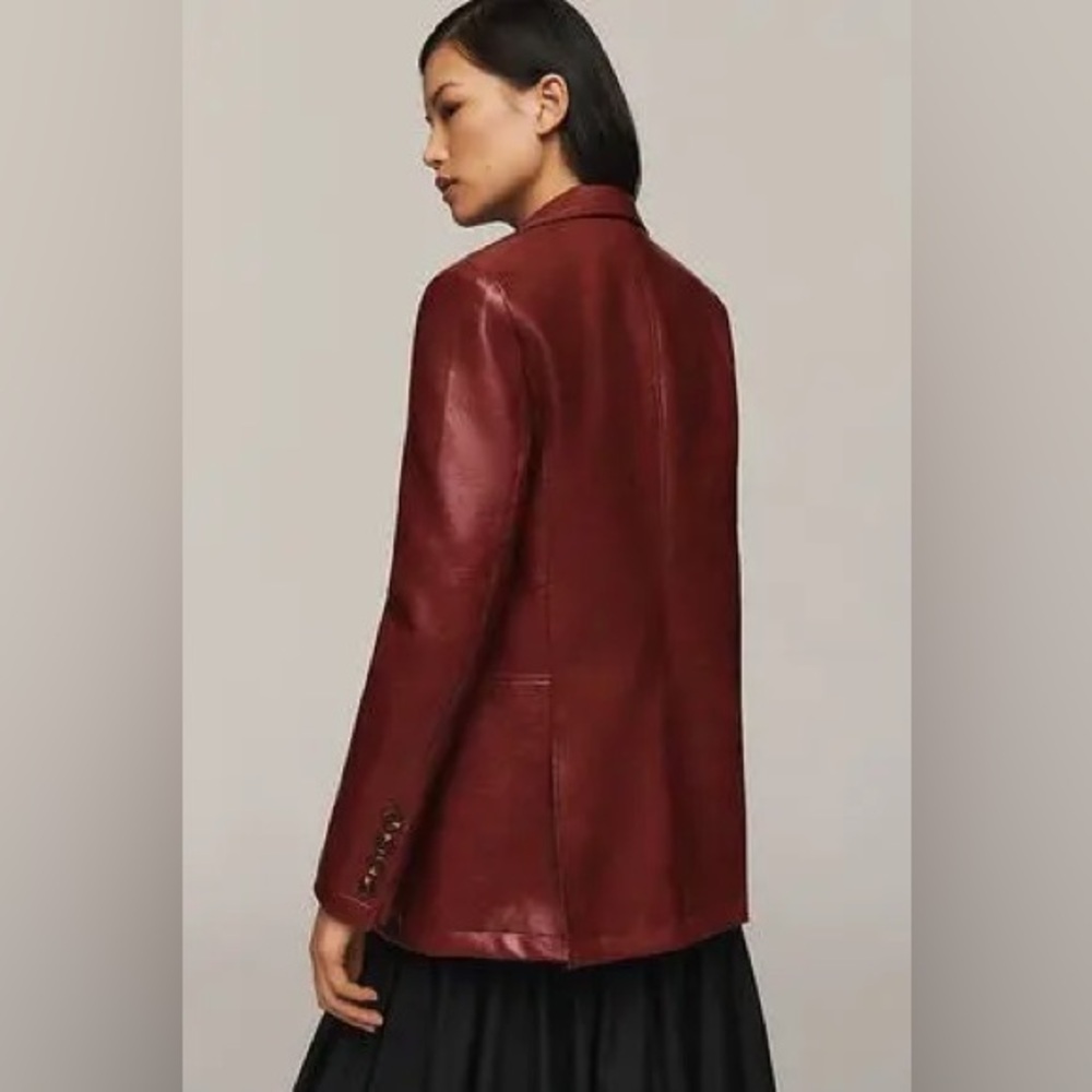 NWT Anthropologie Maeve Burgundy Leather Blazer - Picture 3 of 7